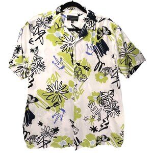 No Boundaries Resort Shirt M Vivid Graphic Dice Mens Button Up Graffiti Doodle